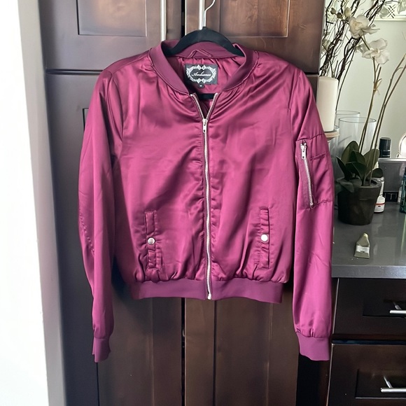Fashion Nova Jackets \u0026 Coats | Fashion Nova Burgundy Satin Bomber Jacket | Color: Pink/Purple | Size: M | Kristinhannan's Closet